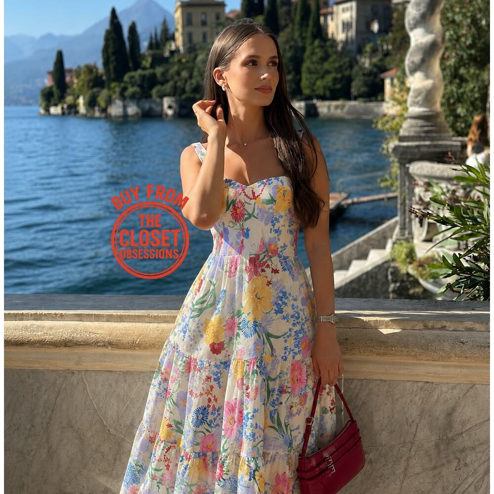 Zara NWT Floral Cotton Midi Dress Sold Out Blogger Favorite Vacation M L - Picture 9 of 16